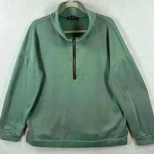 Pretty Garden Pullover Top Women’s XL Green 1/4 Zip Front Long Sleeve Polyester